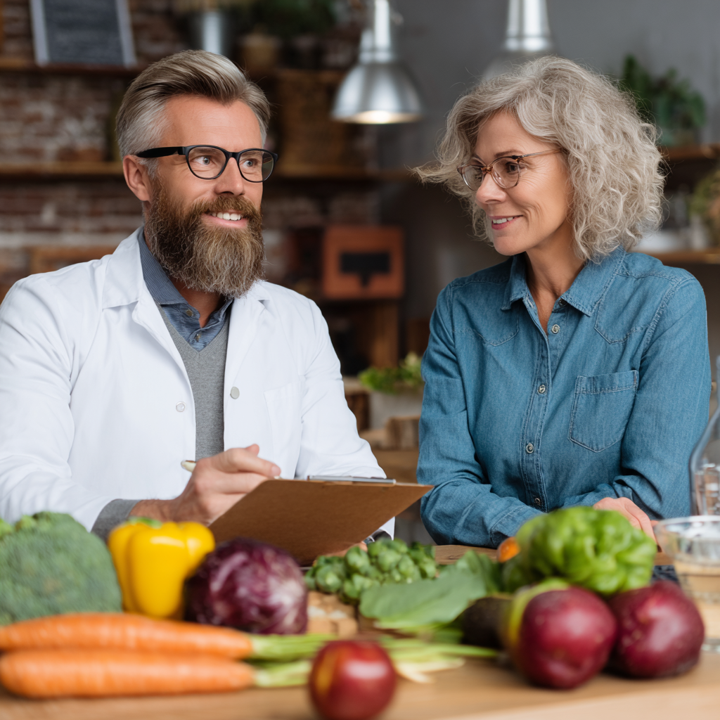 Adult person reviewing personalized nutrition plan with fresh ingredients
